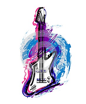 Electric guitar. Hand drawn grunge style art.