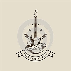 electric guitar logo vector vintage illustration template icon graphic design. music instrument studio sign or symbol for festival