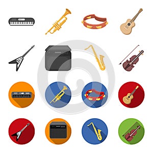 Electric guitar, loudspeaker, saxophone, violin.Music instruments set collection icons in cartoon,flat style vector
