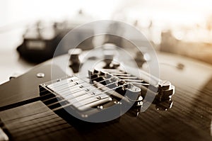 Electric guitar macro abstract black and white