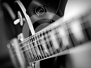 Electric guitar macro abstract black and white