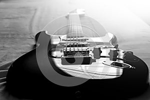 Electric guitar macro abstract ,black and white photo