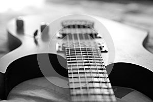 Electric guitar macro abstract black and white, zoom blur