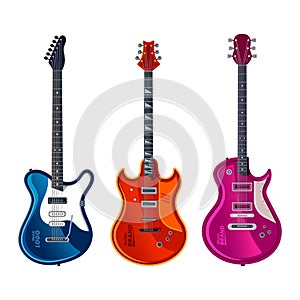 Electric guitar or musical instrument, icons set.