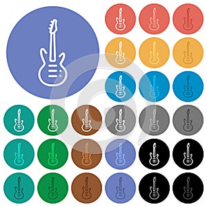 Electric guitar outline round flat multi colored icons