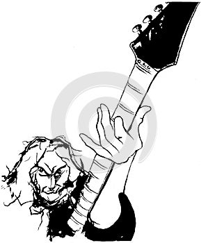 Electric guitar player black and white illustration