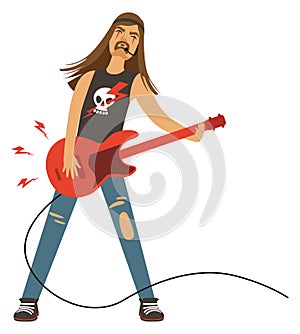 Electric guitar player. Rock star singer character
