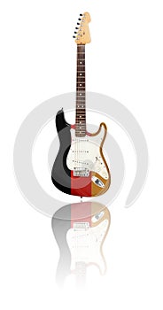 Electric guitar with reflection, German Flag, white background