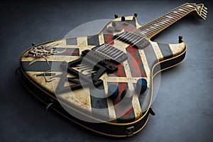 electric guitar with skull and crossbones design on the body