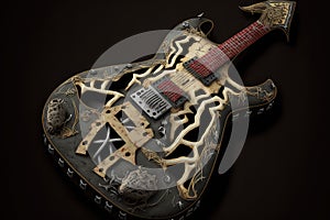 electric guitar with skull and crossbones design on the body