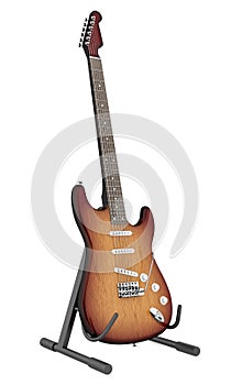 Electric guitar on stand isolated on white