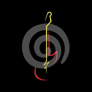 Electric guitar symbol on black backdrop