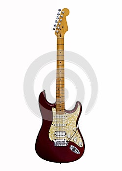 Electric guitar with tremolo arm isolated on white background