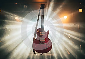 Electric guitar under stage lighting