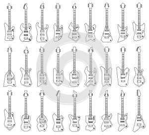 Electric guitar vector illustration on white background. Vector outline set icon music instrument. Isolated outline set
