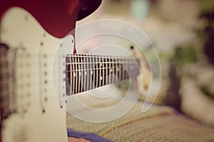 Electric guitar with very shallow depth of field
