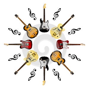 Electric guitars isolated on white background