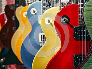 Electric Guitars Music instrument colourful collection Shop display