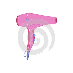 Electric hairdryer isolated on white background. Hair styling icon. Cartoon dryer, equipment for beauty salon