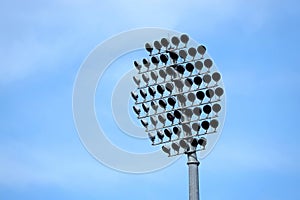Floodlights at county cricket ground in English town. photo