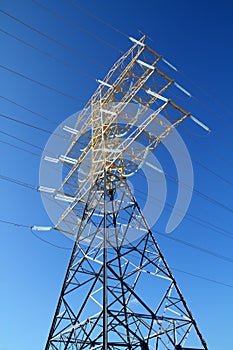 Electric high tower strcture blue sky