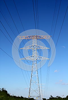 Electric high tower strcture blue sky