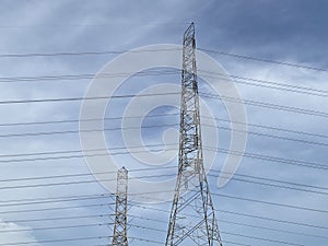 electric high voltage pole with blue sky