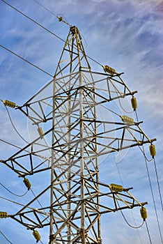 Electric high voltage pole with wires
