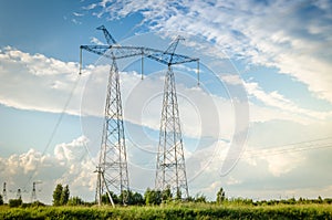 Electric high voltage tower/Electric high voltage tower under blue sky