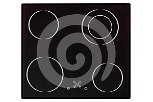 Electric hob with ceramic surface and touch control panel isolated on white