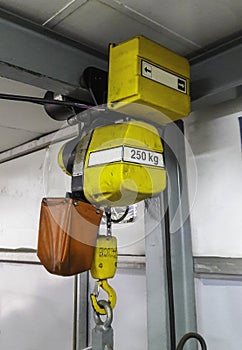 Electric hoist hanged on crain photo