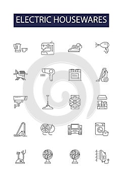 Electric housewares line vector icons and signs. housewares, appliances, irons, mixers, blenders, food processors