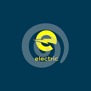 Electric Industrial. Power logo. Energy emblem. Yellow letter E with lightning.