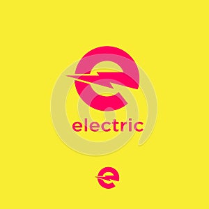 Electric Industrial. Power logo. The letter E with lightning on a yellow background.