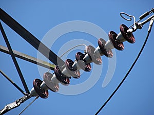 Electric insulators on pylon