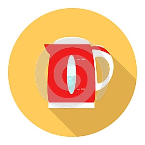 Electric kettle, electric kettle icon isolated on yellow background with shadow. Vector, cartoon illustration.