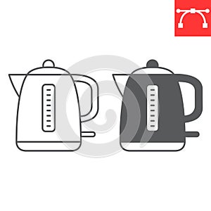 Electric kettle line and glyph icon