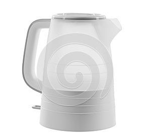 Electric kettle plastic with a power button on a white isolated background