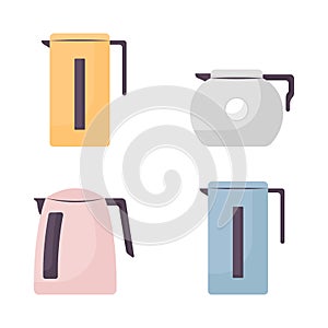 Electric kettles semi flat color vector objects set