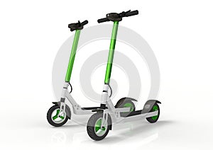 Electric kick scooters, ecologic urban vehicles, light background