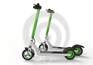 Electric kick scooters, ecologic urban vehicles, light background