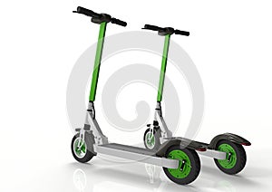 Electric kick scooters, ecologic urban vehicles, light background