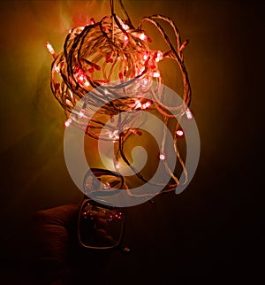 electric led chain lightened up in the dark during diwali in india