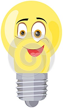 Electric LED, incandescent lamp or energy-saving lighting fixture. Light bulb with big smile