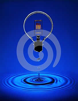 Electric light bulb with blue ripples