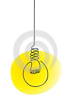 Electric light bulb continuous one line drawing bright yellow gradient, Vector minimalist linear lamp