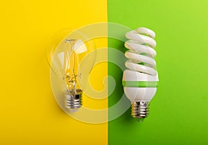 Electric light bulbs. the concept of energy efficiency.