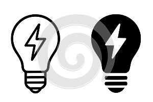 Electric light icon, outline and silhouette versions