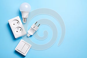 Electric light set with dimmer switch, controllable lighting. Saving energy concept, device designed to change electrical power