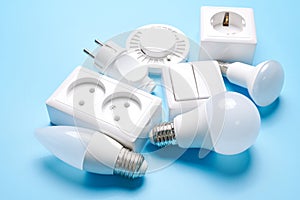 Electric light set with dimmer switch, controllable lighting. Saving energy concept, device designed to change electrical power